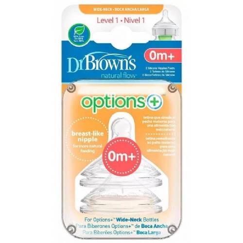 Tetina silicona boca ancha options+ - dr brown´s natural flow (nivel 1 2 u)