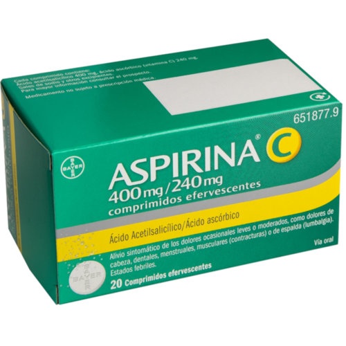 ASPIRINA C 400 mg/240 mg COMPRIMIDOS EFERVESCENTES , 20 comprimidos