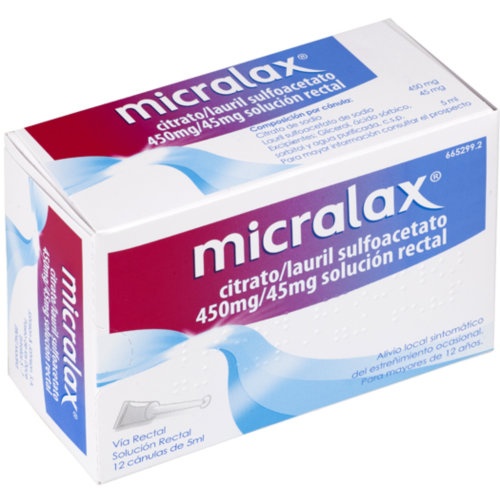 MICRALAX CITRATO/LAURIL SULFOACETATO 450 mg/45 mg solucion rectal , 12 enemas