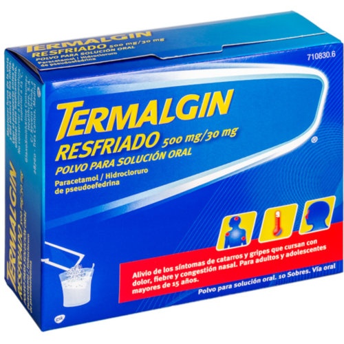 TERMALGIN RESFRIADO 500 MG/30 MG POLVO PARA SOLUCION ORAL, 10 sobres