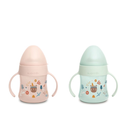 Biberon silicona - suavinex entrena (150 ml con asas de colores +4m)
