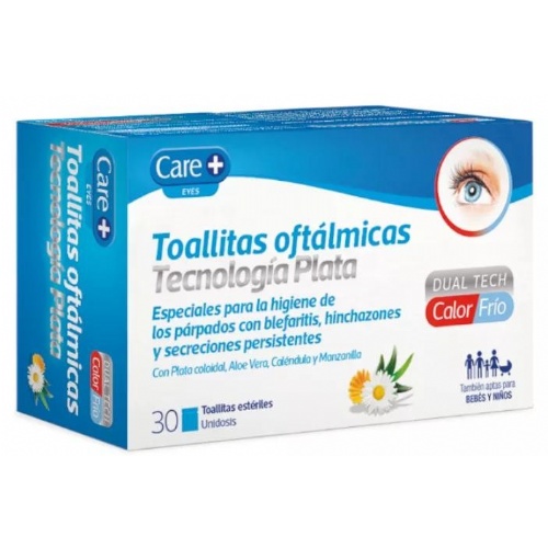 Care+ toallitas oftalmicas tecnologia plata (30 toallitas)