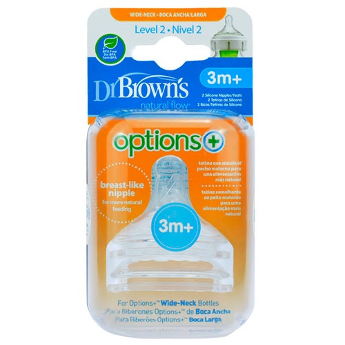 Tetina silicona boca ancha options+ nivel 2 dr brown´s natural flow + 3 meses 2 unidades - dr brown´