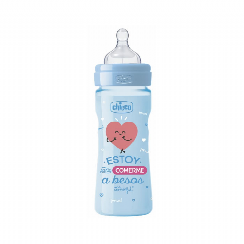 Biberon pp t silicona - mr wonderful chicco fisiologico flujo medio (2m+ 250 ml azul)