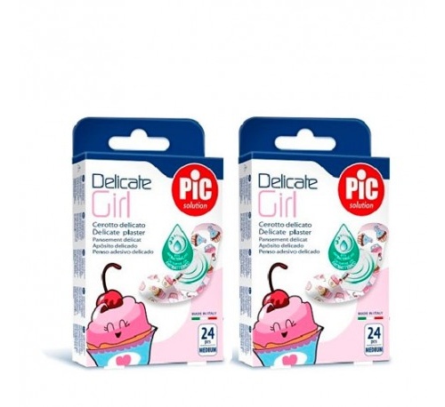 Pic delicate tnt antibacteriano kids - aposito adhesivo (girls 19 x 72 mm 24 apositos)