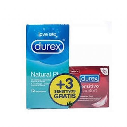 Durex natural plus + durex sensitivo confort - preservativos (pack 12 + 3 preserv)
