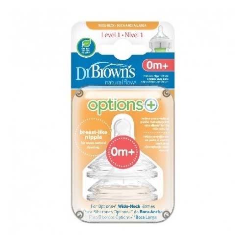 Tetina silicona boca ancha options+ - dr brown´s natural flow (nivel 1 2 u)