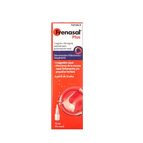 FRENASAL PLUS 1 MG/ML + 50 MG/ML SOLUCION PARA PULVERIZACION NASAL, 1 frasco de 10 ml